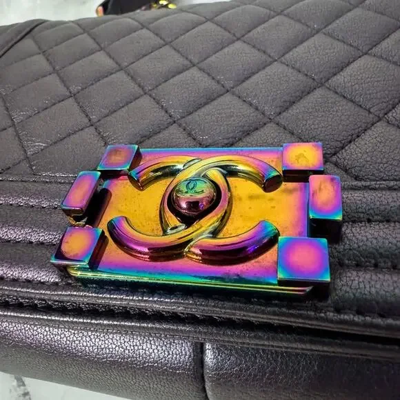 Chanel Purple Mermaid Boy Bag 16C Iridescent Old Medium Classic Quilted Flap CC - Picture 3 of 16